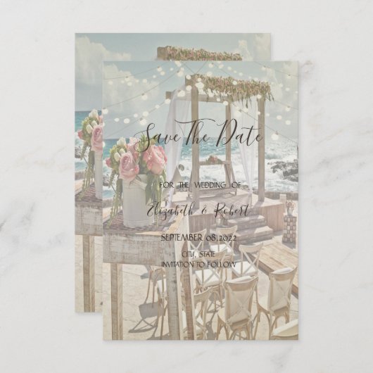 Beach Retro Arbor String Lights Save the Date (Vorne/Hinten)