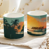 Beach Retro Surfing Sunset Add Name Kaffeetasse
