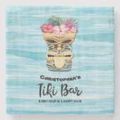 Beach Retro Tiki Bar Mit Monogramm Steinuntersetzer (Vorderseite)