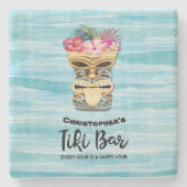  Beach Retro Tiki Bar Mit Monogramm Steinuntersetzer (Vorderseite)