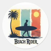 Beach Rider 🏄 ♂️ Retro Tropical Surf Sticker (Vorderseite)