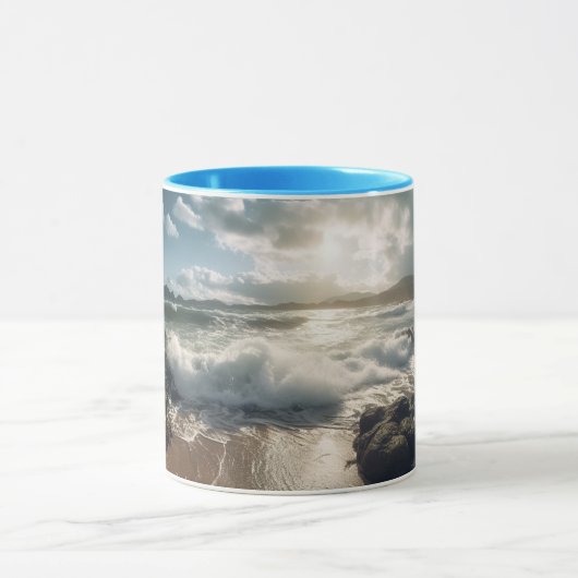 Beach Rocks Sea and Waves Tasse (Zentrum)