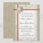 Beach Romance Burlap und Lace Wedding Coral Einladung (Vorne/Hinten)