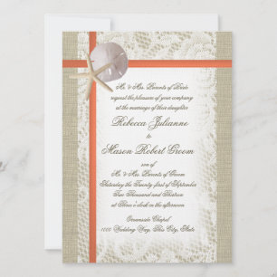 Beach Romance Burlap und Lace Wedding Coral Einladung
