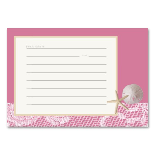 Beach Romance Rezept Card Rosa Tischnummer (Vorderseite)