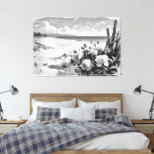 *~* Beach Rose B & W TV2 Stretchierte Canvas Print Leinwanddruck (Insitu (Schlafzimmer))