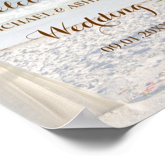 Beach Rose Tropical Blätter Sunset Wedding Willkom Poster (Ecke)