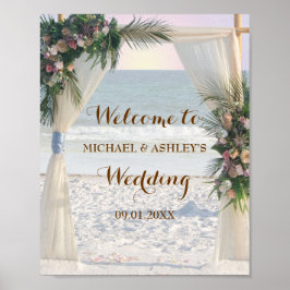 Beach Rose Tropical Blätter Sunset Wedding Willkom Poster