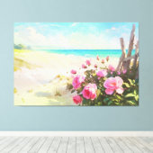 *~* Beach Rose Zaun TV2 Stretched Canvas Print Leinwanddruck (Insitu (Holzboden))
