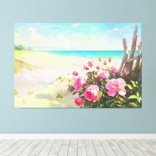 *~* Beach Rose Zaun TV2 Stretched Canvas Print Leinwanddruck (Insitu (Holzboden))