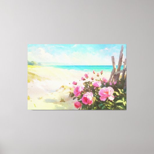 *~* Beach Rose Zaun TV2 Stretched Canvas Print Leinwanddruck (Vorderseite)