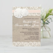 Beach Rustic Burlap Lace Hochzeit Einladung Blush (Stehend Vorderseite)