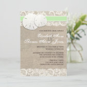 Beach Rustic Burlap Lace Hochzeit Einladung Green (Stehend Vorderseite)
