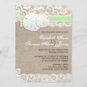 Beach Rustic Burlap Lace Hochzeit Einladung Green (Vorne/Hinten)