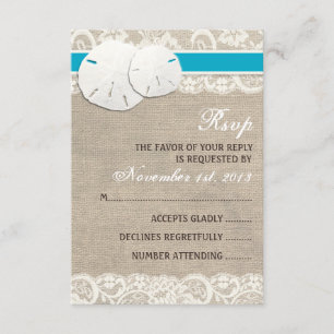 Beach Rustic Burlap Lace RSVP Card - Malibu