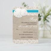 Beach Rustic Burlap Lace RSVP Card - Malibu (Stehend Vorderseite)