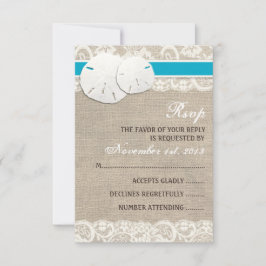 Beach Rustic Burlap Lace RSVP Card - Malibu Karte