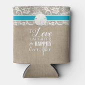 Beach Rustic Burlap Lace Sanddollar Wedding Dosenkühler (Vorderseite)