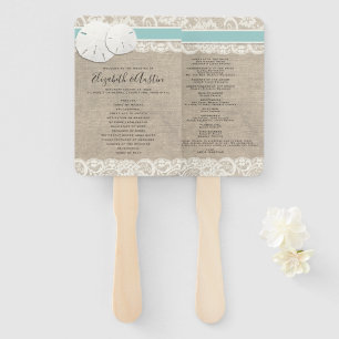Beach Rustic Burlap Lace Wedding Program Fan Fächer