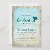 Beach Rustic Holz String Lights Graduation Party Einladung (Vorderseite)