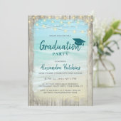 Beach Rustic Holz String Lights Graduation Party Einladung (Stehend Vorderseite)