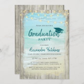 Beach Rustic Holz String Lights Graduation Party Einladung (Vorne/Hinten)