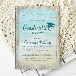Beach Rustic Holz String Lights Graduation Party Einladung