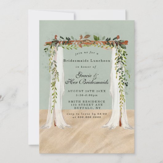 Beach Sand Canopy Bridesmaids Luncheon Invites (Vorderseite)