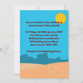 Beach Sand Castel Sun Hearts Romantische Hochzeit Einladung (Rückseite)