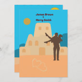 Beach Sand Castel Sun Hearts Romantische Hochzeit Einladung (Vorne/Hinten)