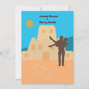 Beach Sand Castel Sun Hearts Romantische Hochzeit Einladung