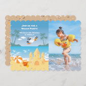 Beach Sand Castle Geburtstagsparty Foto Einladung (Vorne/Hinten)