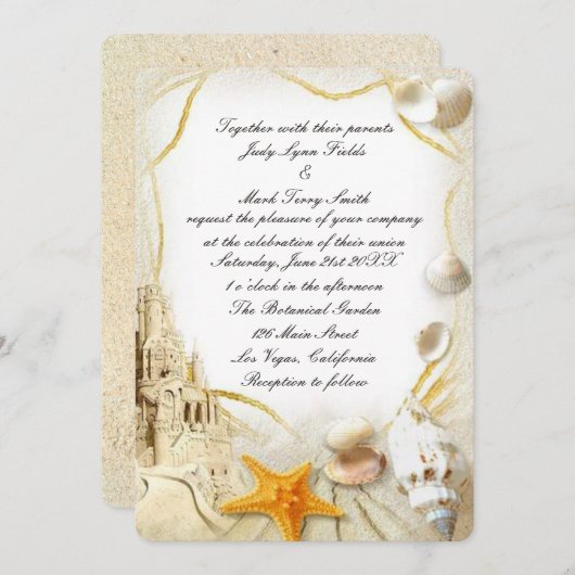 Beach Sand Castle Hochzeit Einladung (Vorne/Hinten)