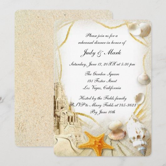 Beach Sand Castle Hochzeit Probe Dinner Einladung (Vorne/Hinten)