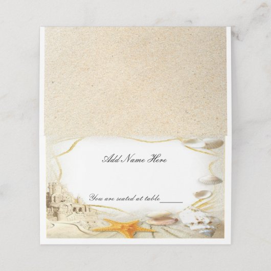 Beach Sand Castle Hochzeitstisch Platzkarte (Außenseite Aufgefaltet)