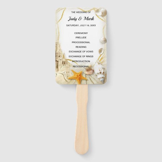Beach Sand Castle Wedding Programm Fans Fächer (Vorderseite)