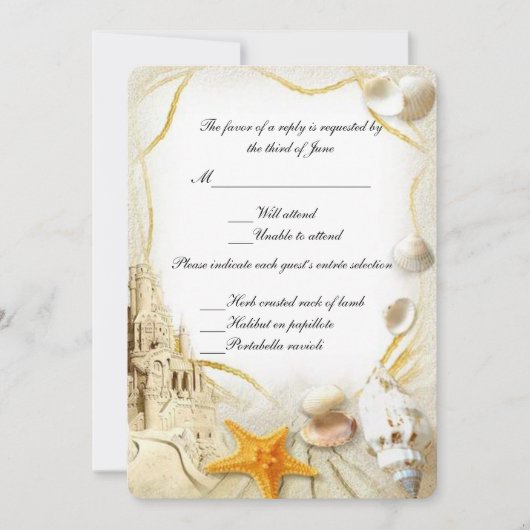 Beach Sand Castle Wedding Response Card Einladung (Vorderseite)