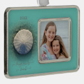 Beach Sand Dollar Aqua Foto Rahmen-Ornament Silber (Rechts)