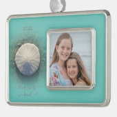Beach Sand Dollar Aqua Foto Rahmen-Ornament Silber (Links)