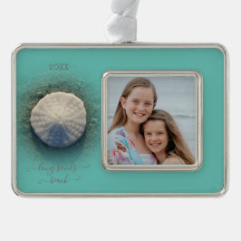 Beach Sand Dollar Aqua Foto Rahmen-Ornament Silber