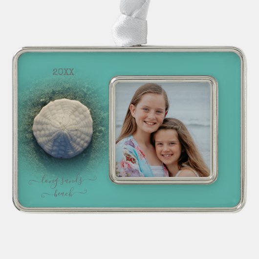 Beach Sand Dollar Aqua Foto Rahmen-Ornament Silber (Vorderseite)