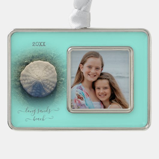 Beach Sand Dollar Minze Foto Rahmen-Ornament Silber (Vorderseite)