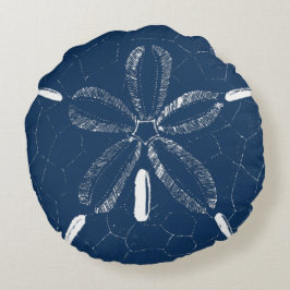 Beach Sand Dollar Navy Blau Weiß Rundes Kissen