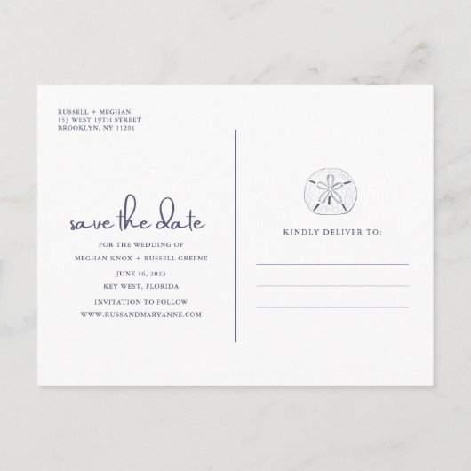 Beach Sand Dollar Navy Blue Postkarte (Rückseite)