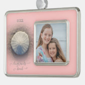 Beach Sand Dollar Pink Foto Rahmen-Ornament Silber (Links)