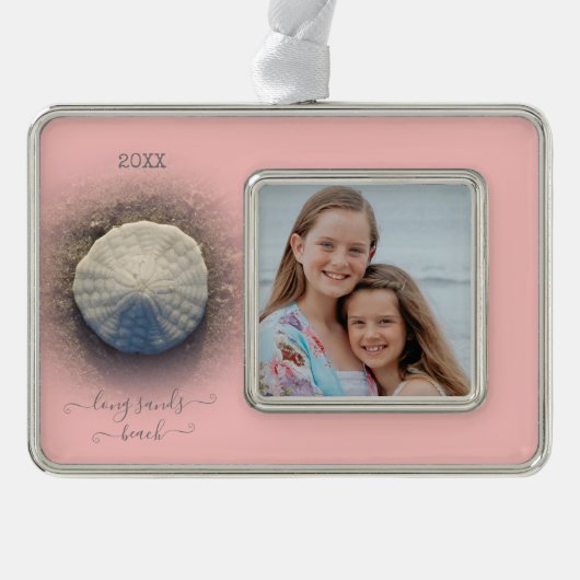 Beach Sand Dollar Pink Foto Rahmen-Ornament Silber (Vorderseite)