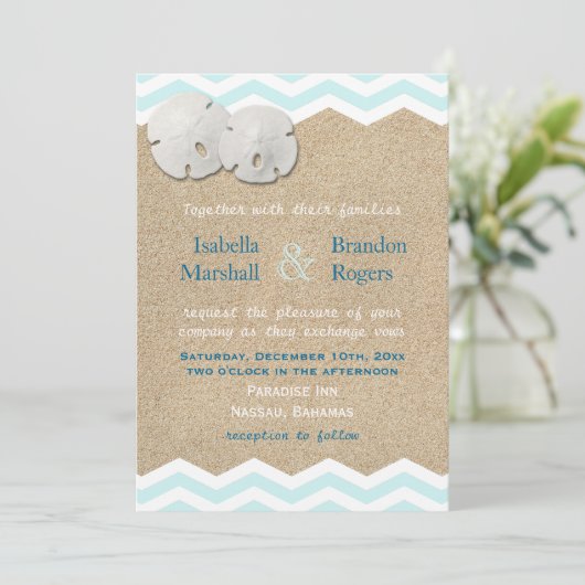 Beach Sand Dollars Hochzeitseinladung Einladung (Stehend Vorderseite)