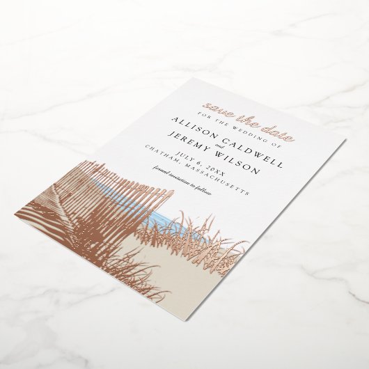 Beach Sand Dunes Wedding retten das Datum Folieneinladung (Gedreht)