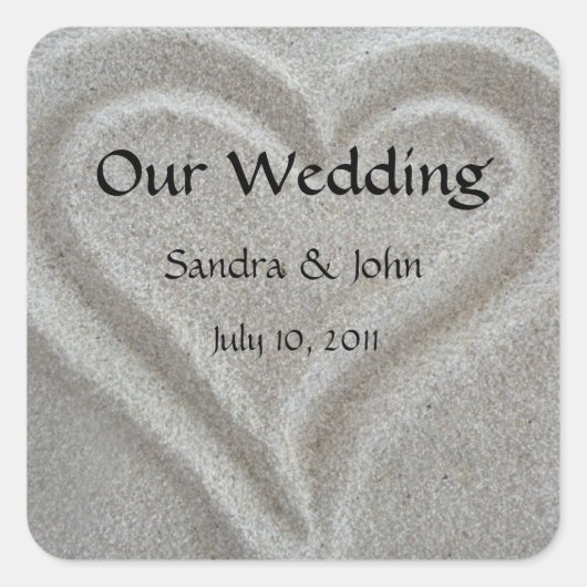 Beach Sand Heart Custom Wedding Stickers (Vorderseite)