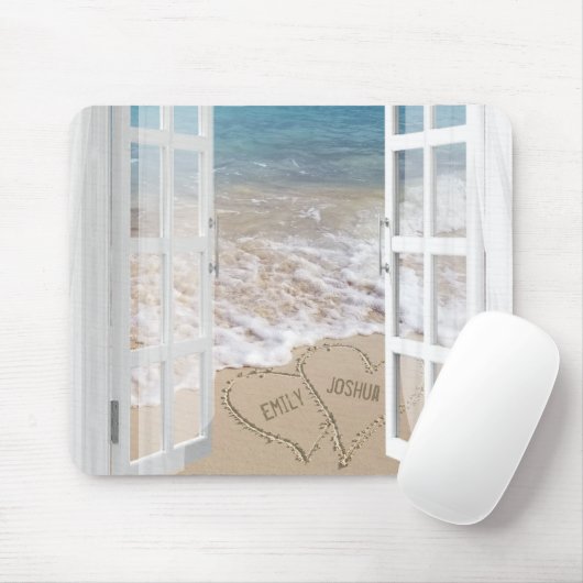 Beach Sand Heart mit offenem Fenster Mousepad (Mit Mouse)
